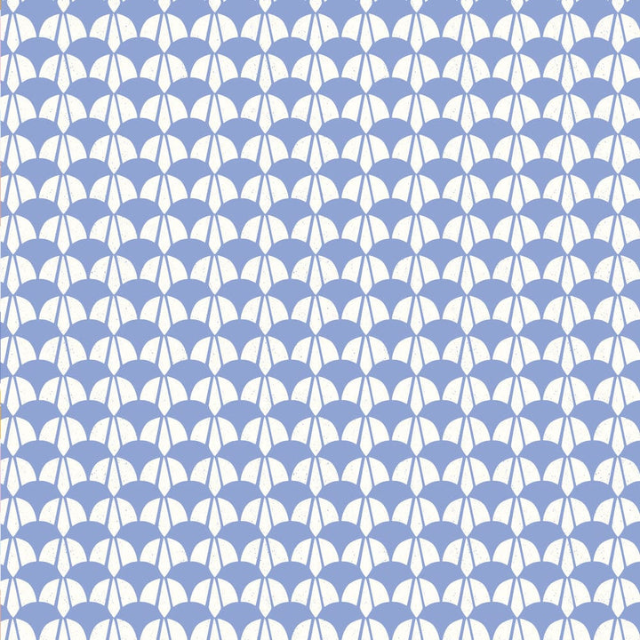 P-2342E - Clouds 12 x 12 Paper - Blue and white scalloped geometric pattern with repeating fan or shell-like designs