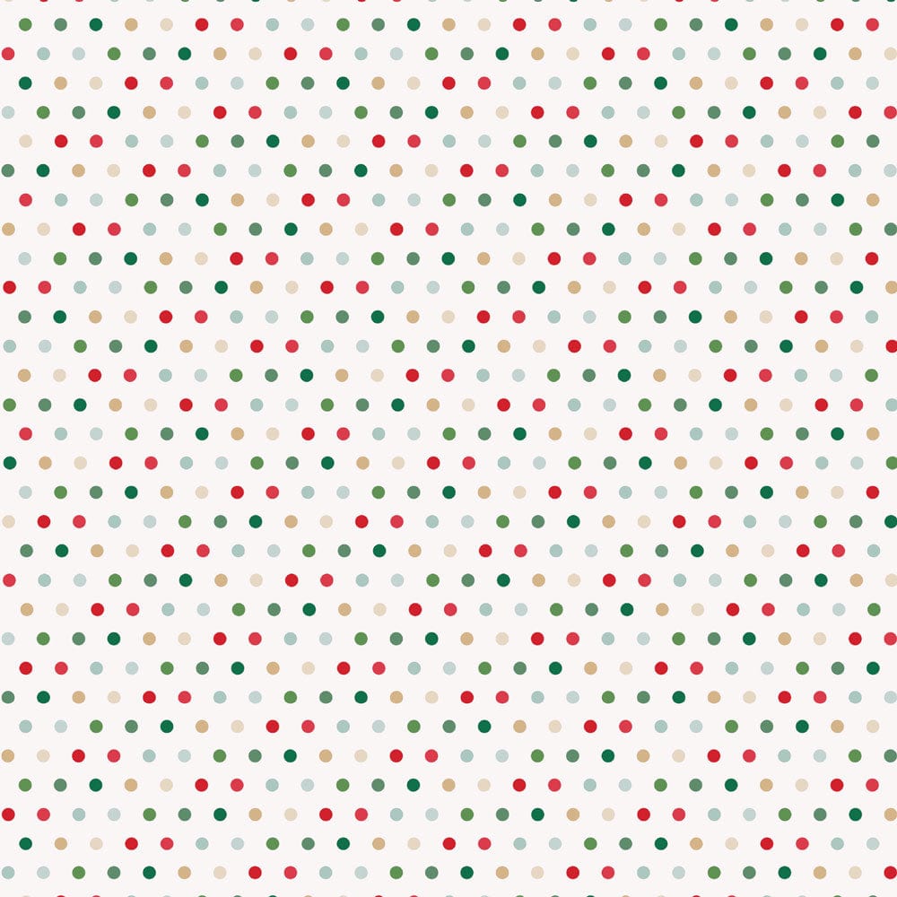 P-2346E - Christmas Sparkle 12 x 12 Paper - Repeating pattern of small red, green, tan, and blue dots on a cream background