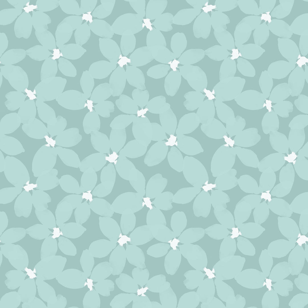 P-2348E - Baby Boy Floral 12 x12 Paper - Seamless pattern of light blue flowers with white centers on a soft teal background