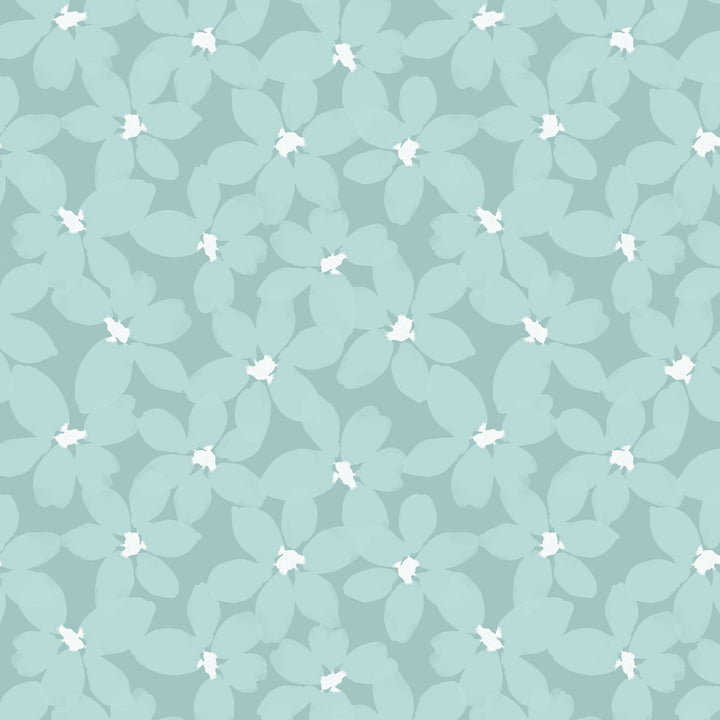 P-2348E - Baby Boy Floral 12 x12 Paper - Seamless pattern of light blue flowers with white centers on a soft teal background