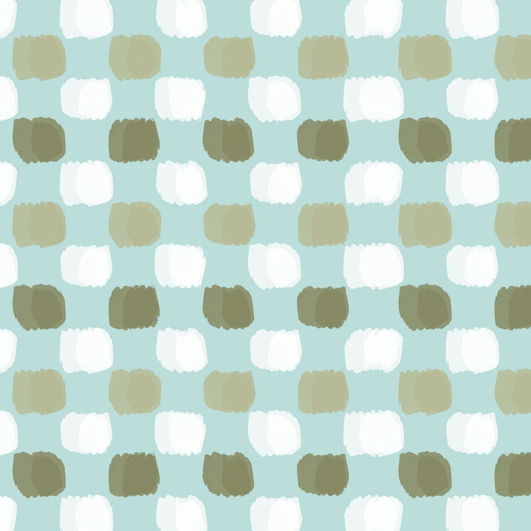 P-2350E - Baby Boy Plaid 12 x12 Paper - Light blue background with alternating rows of white and olive green rounded squares in a checkerboard pattern