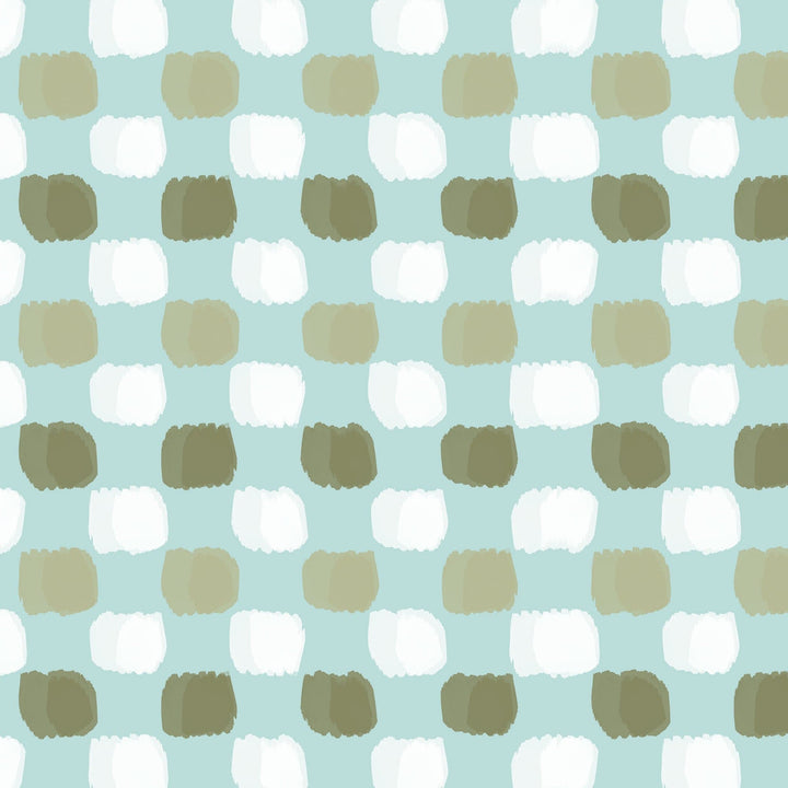 P-2350E - Baby Boy Plaid 12 x12 Paper - Light blue background with alternating rows of white and olive green rounded squares in a checkerboard pattern