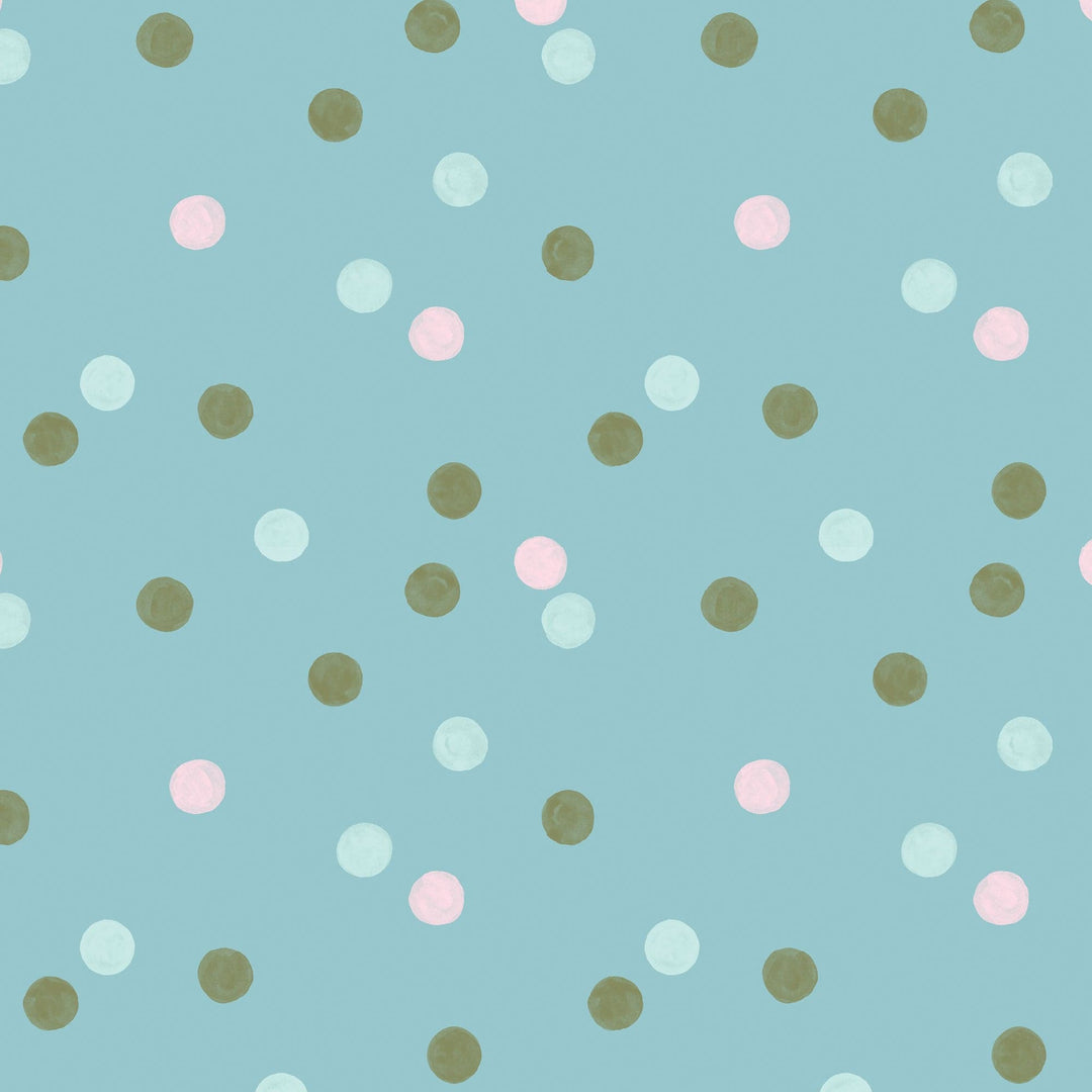 P-2350E - Baby Boy Plaid 12 x12 Paper - Light blue background with scattered gold, light blue, and pink polka dots in an all-over repeating pattern