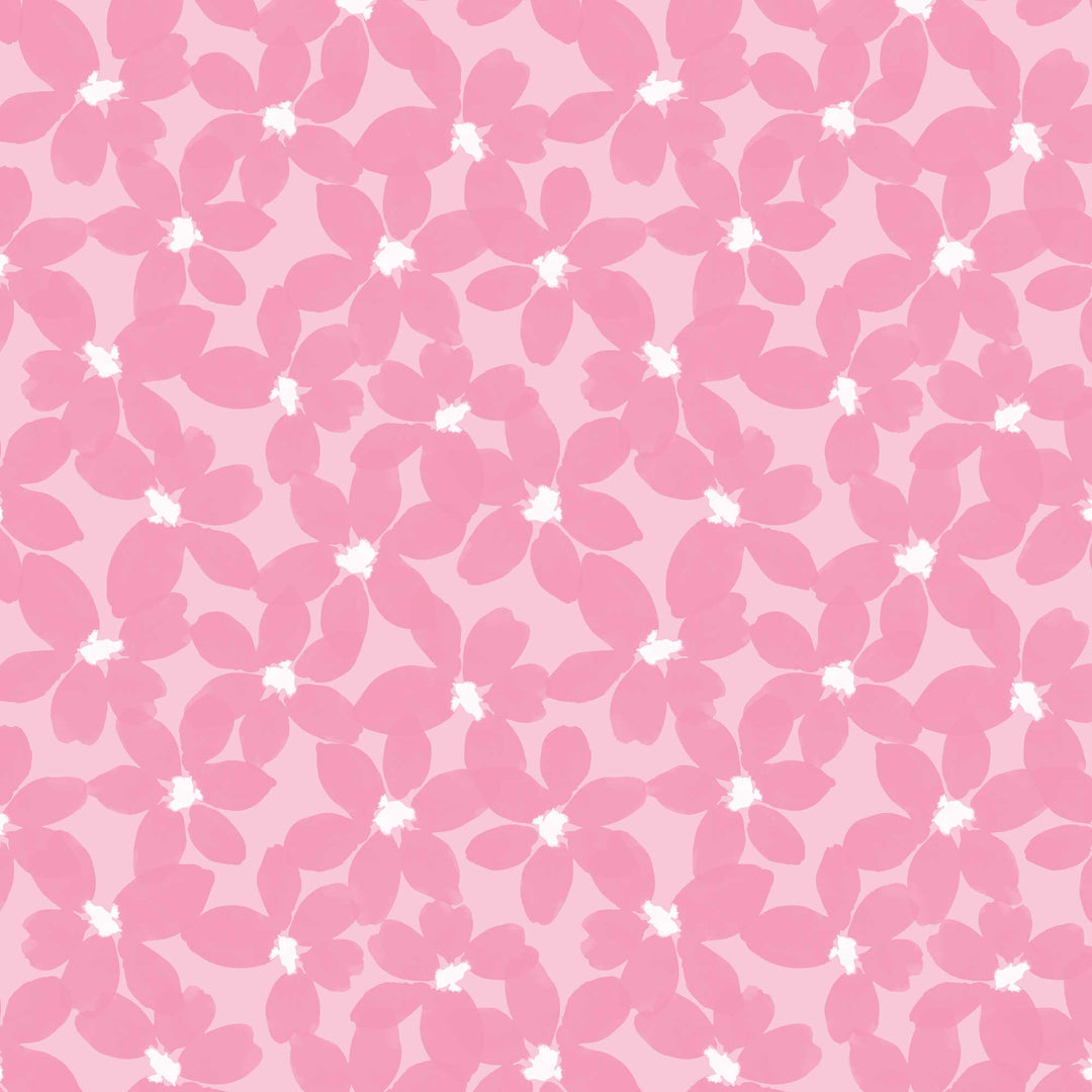 P-2351E - Baby Girl Floral 12 x12 Paper - Pink floral pattern with five-petaled flowers and white centers on a light pink background