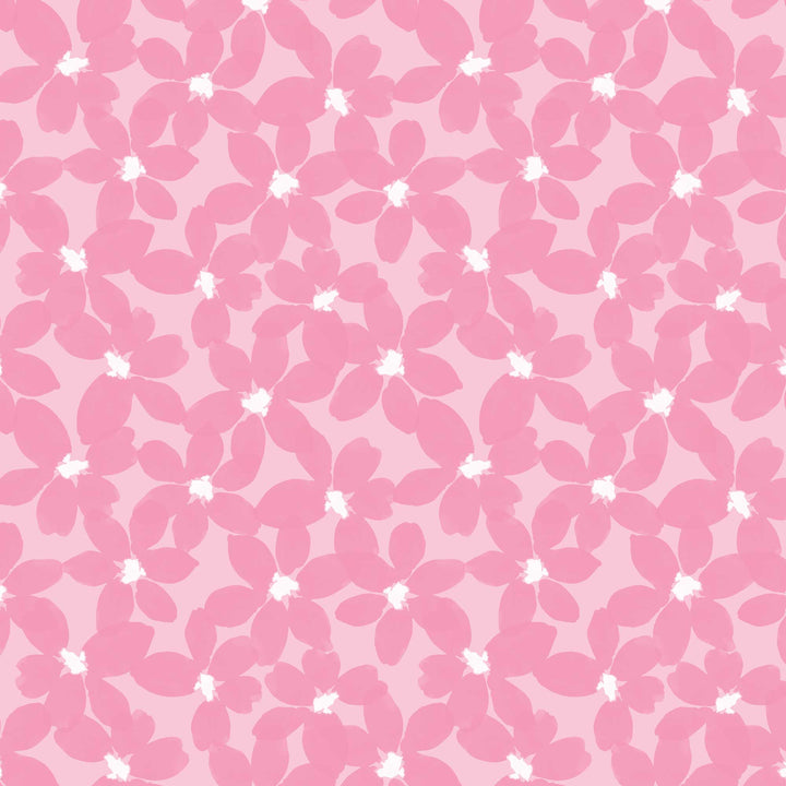 P-2351E - Baby Girl Floral 12 x12 Paper - Pink floral pattern with five-petaled flowers and white centers on a light pink background