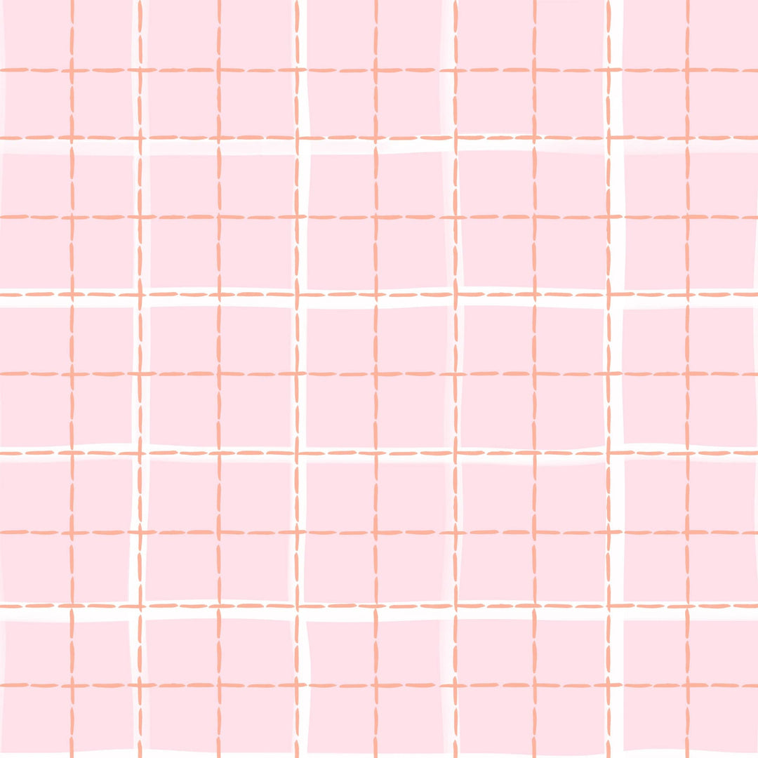 P-2352E - Baby Girl Stars 12 x 12 Paper - Light pink background with a dashed grid pattern in peachy, tan, and white tones