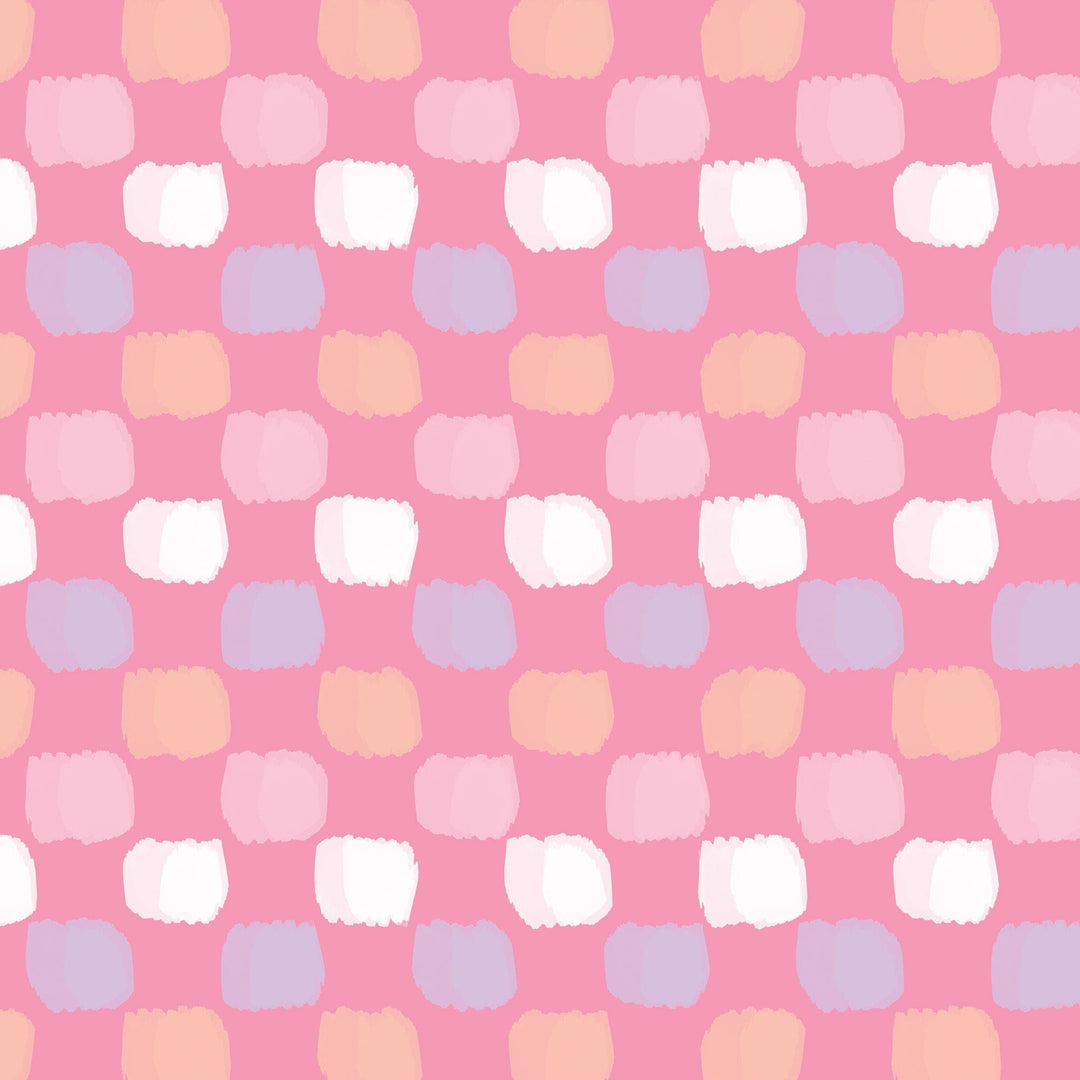P-2353E - Baby Girl Plaid 12 x12 Paper - Pink plaid pattern with white, lavender, peach, and light pink rounded squares on bright pink background