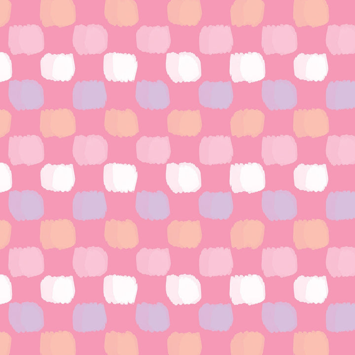 P-2353E - Baby Girl Plaid 12 x12 Paper - Pink plaid pattern with white, lavender, peach, and light pink rounded squares on bright pink background