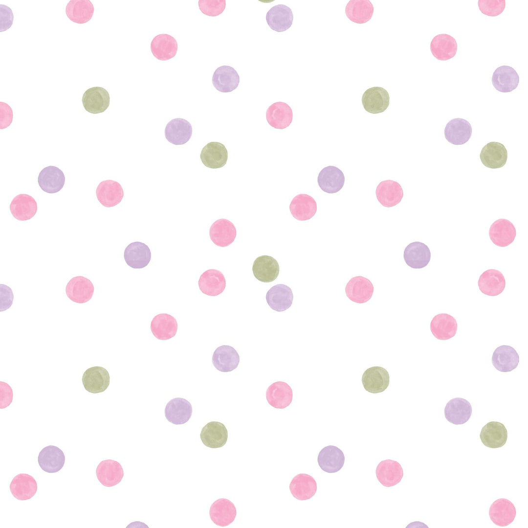 P-2353E - Baby Girl Plaid 12 x12 Paper - White background with scattered pink, lavender, and sage green watercolor circles in a repeating pattern