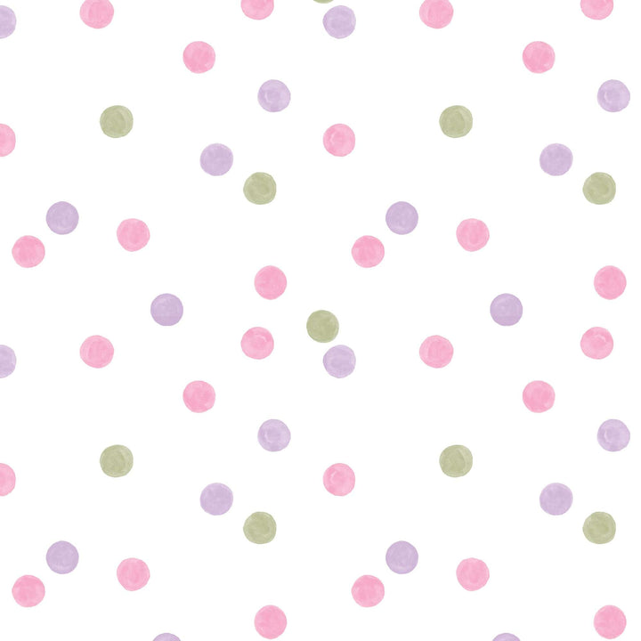 P-2353E - Baby Girl Plaid 12 x12 Paper - White background with scattered pink, lavender, and sage green watercolor circles in a repeating pattern