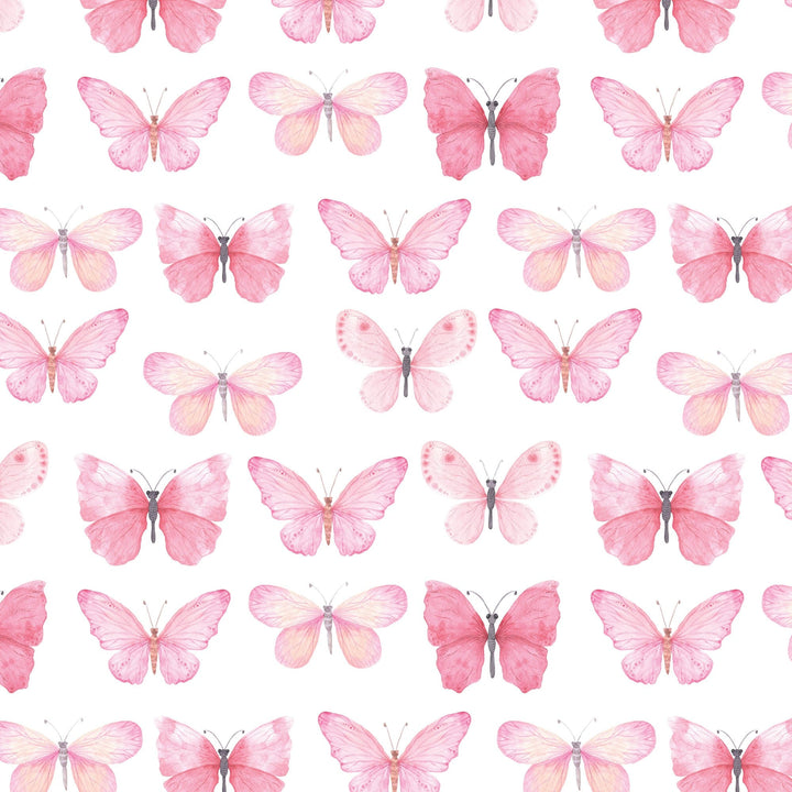 P-2354E - Pink Watercolor Butterflies 12 x 12 Paper - Seamless pattern of pink watercolor butterflies in varying shades on white background