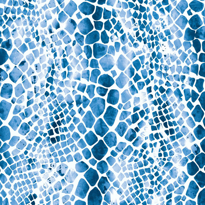P-2358E - Blue  Watercolor Zebra &amp; Python Print 12 x 12 Paper - Blue watercolor pattern with irregular polygonal shapes separated by white lines, resembling reptile skin texture