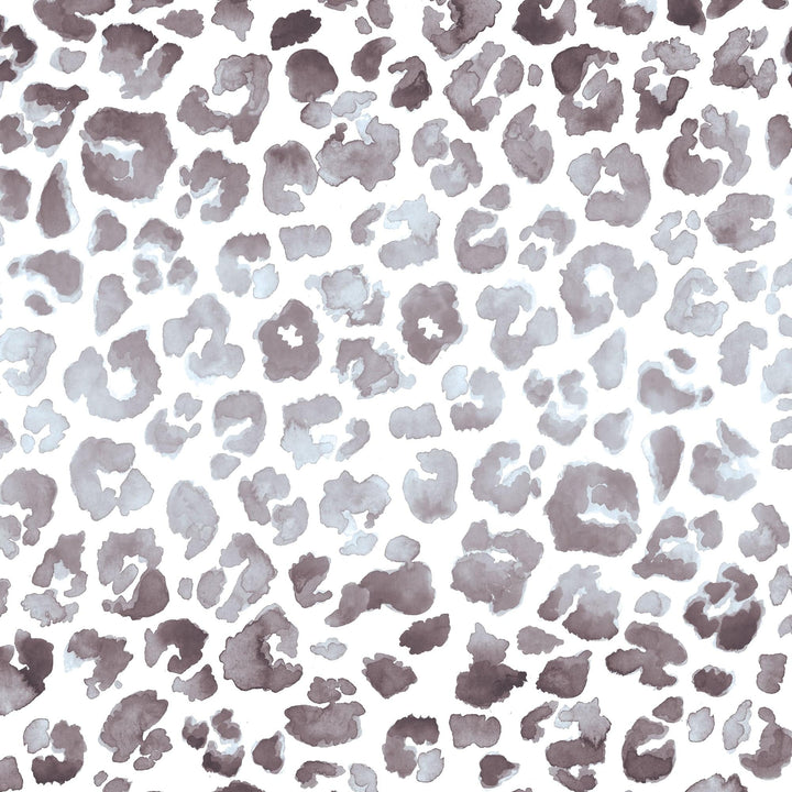 P-2360E - Black Watercolor Leopard Print 12 x 12 Paper - Scattered watercolor leopard spots in shades of gray and taupe on a white background