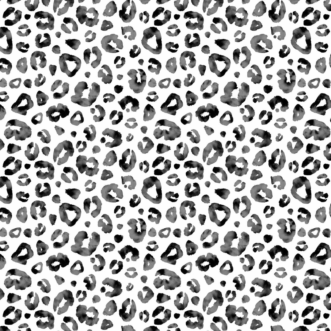 P-2360E - Black Watercolor Leopard Print 12 x 12 Paper - Seamless black and gray watercolor leopard spots on white background