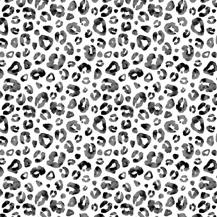 P-2360E - Black Watercolor Leopard Print 12 x 12 Paper - Seamless black and gray watercolor leopard spots on white background