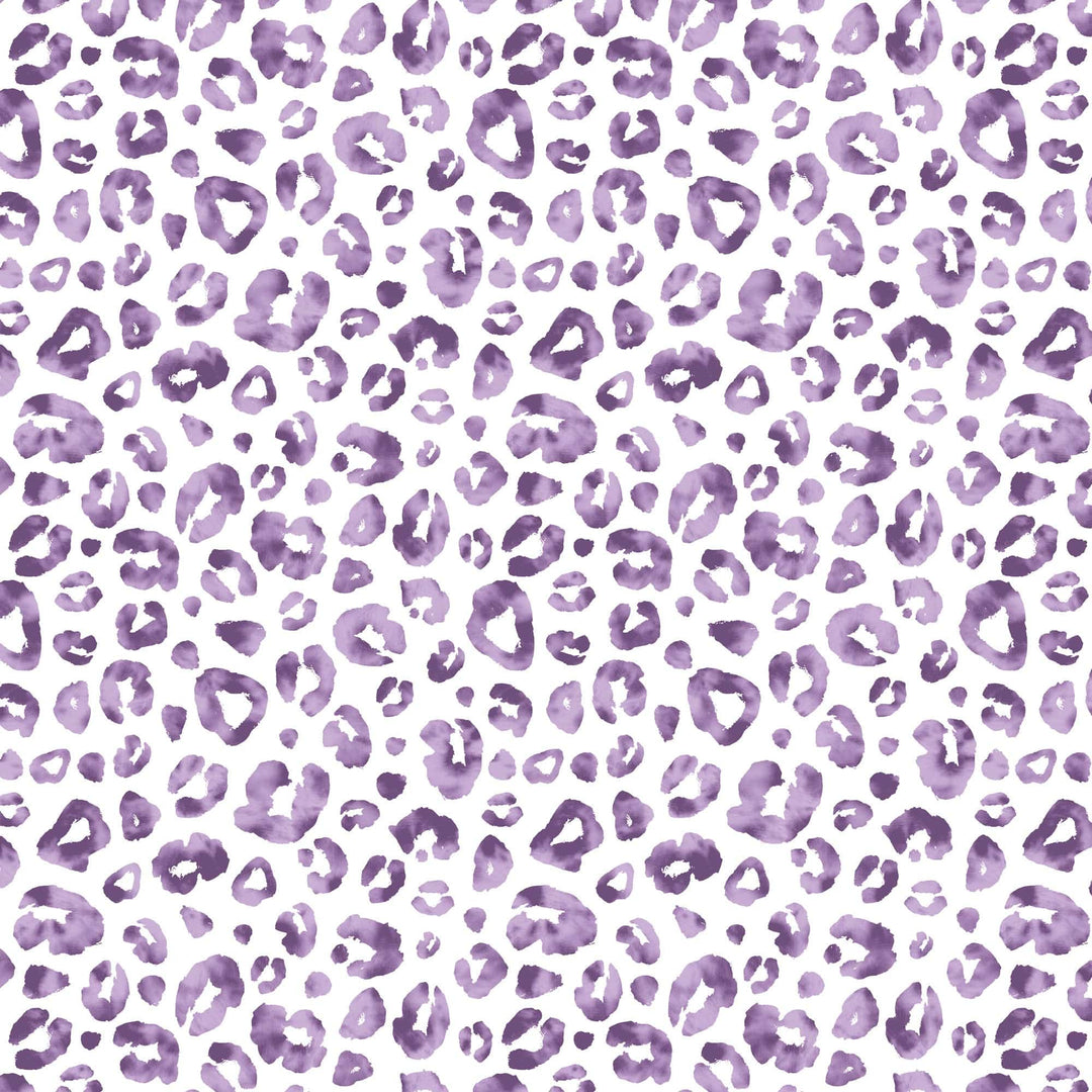P-2361E - Purple Watercolor Leopard Print 12 x 12 Paper - Purple watercolor leopard spots in varying sizes scattered across a white background