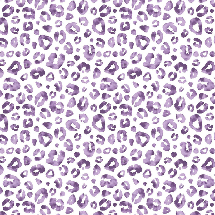 P-2361E - Purple Watercolor Leopard Print 12 x 12 Paper - Purple watercolor leopard spots in varying sizes scattered across a white background