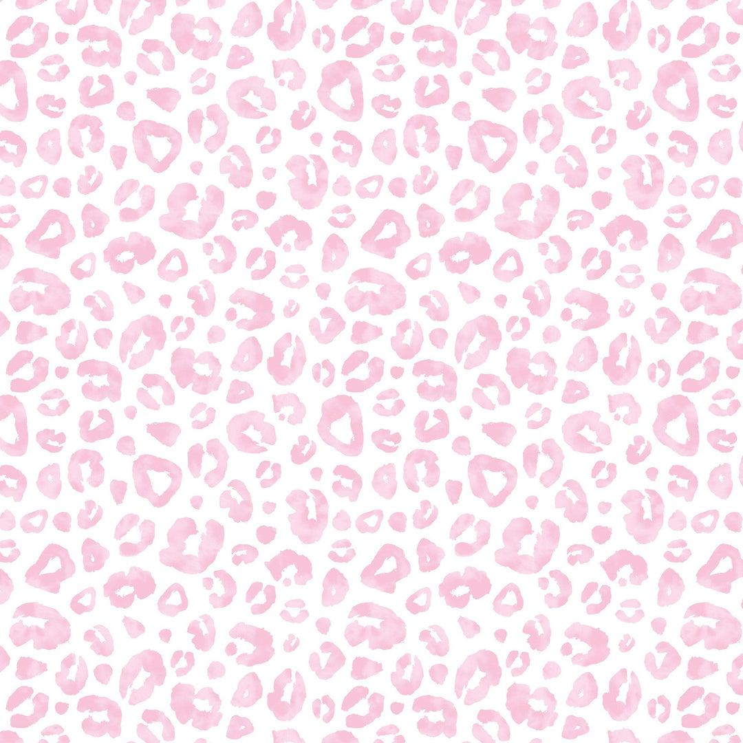 P-2362E - Pink Watercolor Leopard Print 12 x 12 Paper - Pink watercolor leopard spots and hearts scattered on a white background