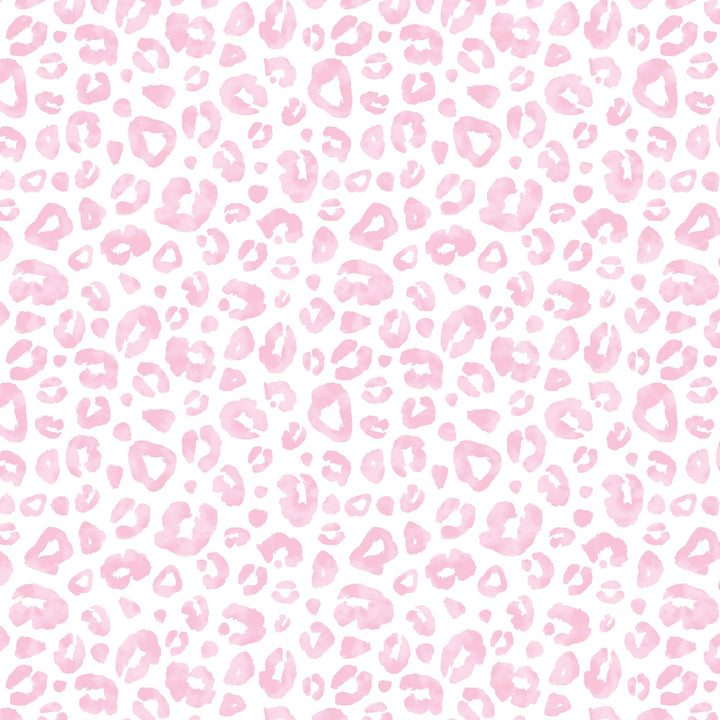 P-2362E - Pink Watercolor Leopard Print 12 x 12 Paper - Pink watercolor leopard spots and hearts scattered on a white background