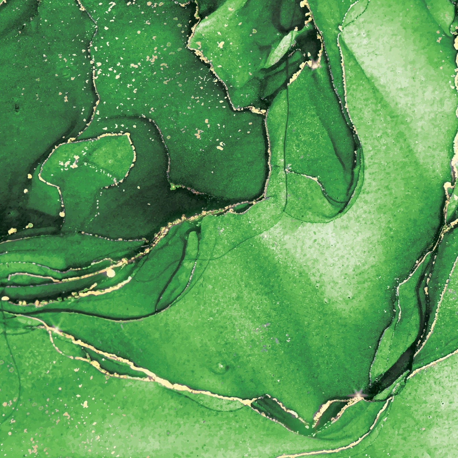 P-2363E - Green Watercolor Marble 12 x 12 Paper - Green watercolor paper with gold and cream marble veining and speckled accents throughout