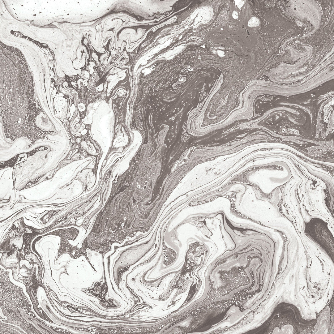 P-2364E - Black Watercolor Marble 12 x 12 Paper - Black and white marbled paper with swirling liquid patterns and metallic speckles throughout