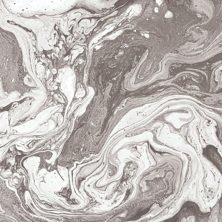 P-2364E - Black Watercolor Marble 12 x 12 Paper - Black and white marbled paper with swirling liquid patterns and metallic speckles throughout