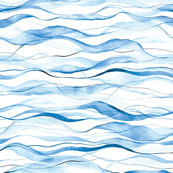 P-2366E - Blue Watercolor Birds 12 x 12 Paper - Abstract watercolor pattern featuring layered wavy horizontal lines in shades of blue and white
