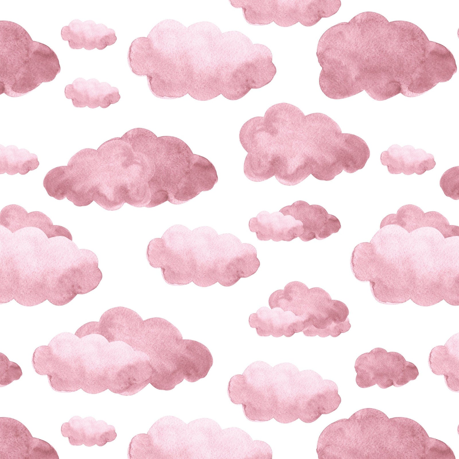 P-2368E - Pink Watercolor Clouds & Moon 12 x12 Paper - Pink watercolor clouds in varying sizes scattered across a white background