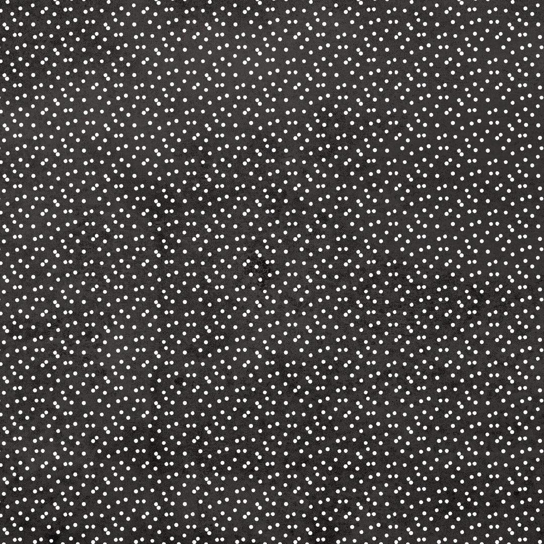 P-2371E - Black Watercolor Polka Dots 12 x 12 Paper - White polka dots scattered randomly on a dark gray background