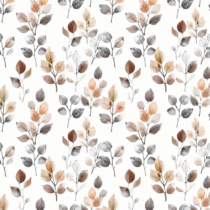 P-2394E - Brown Watercolor Leaves 12 x 12 Scrapbook Paper - Seamless watercolor pattern of brown, tan, and gray leaves on white background