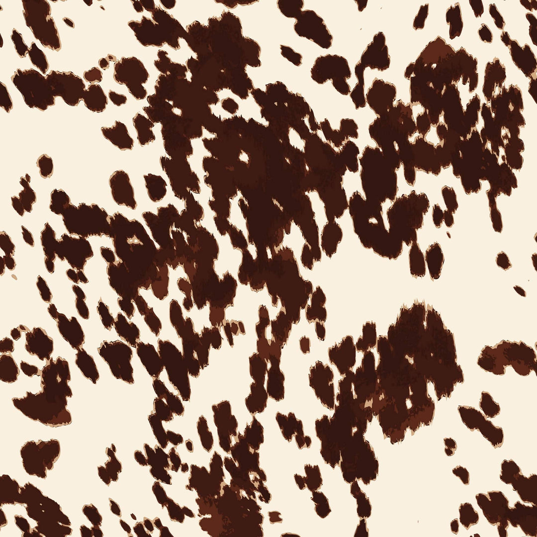 P-2395E - Brown Cow Print 12 x 12 Scrapbook Paper - Dark brown and cream cow print pattern with irregular spots and patches on a light background