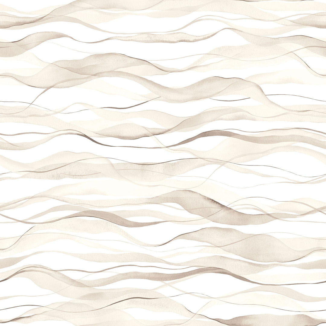 P-2396E - Ivory Watercolor Birds 12 x 12 Scrapbook Paper - Beige and cream watercolor wavy horizontal stripes on white background