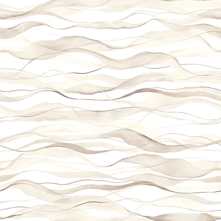 P-2396E - Ivory Watercolor Birds 12 x 12 Scrapbook Paper - Beige and cream watercolor wavy horizontal stripes on white background