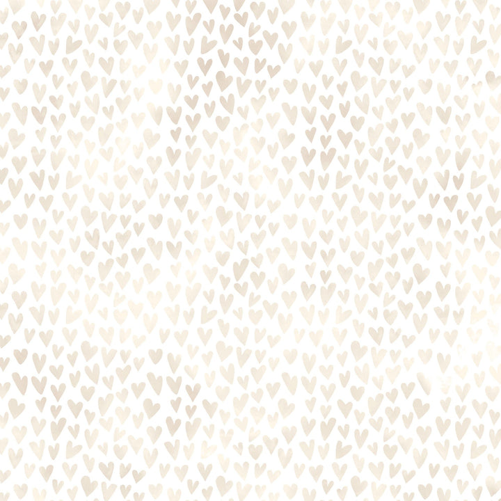 P-2398E - Ivory Watercolor Hearts 12 x 12 Scrapbook Paper - Scattered watercolor hearts in cream and beige tones on a white background