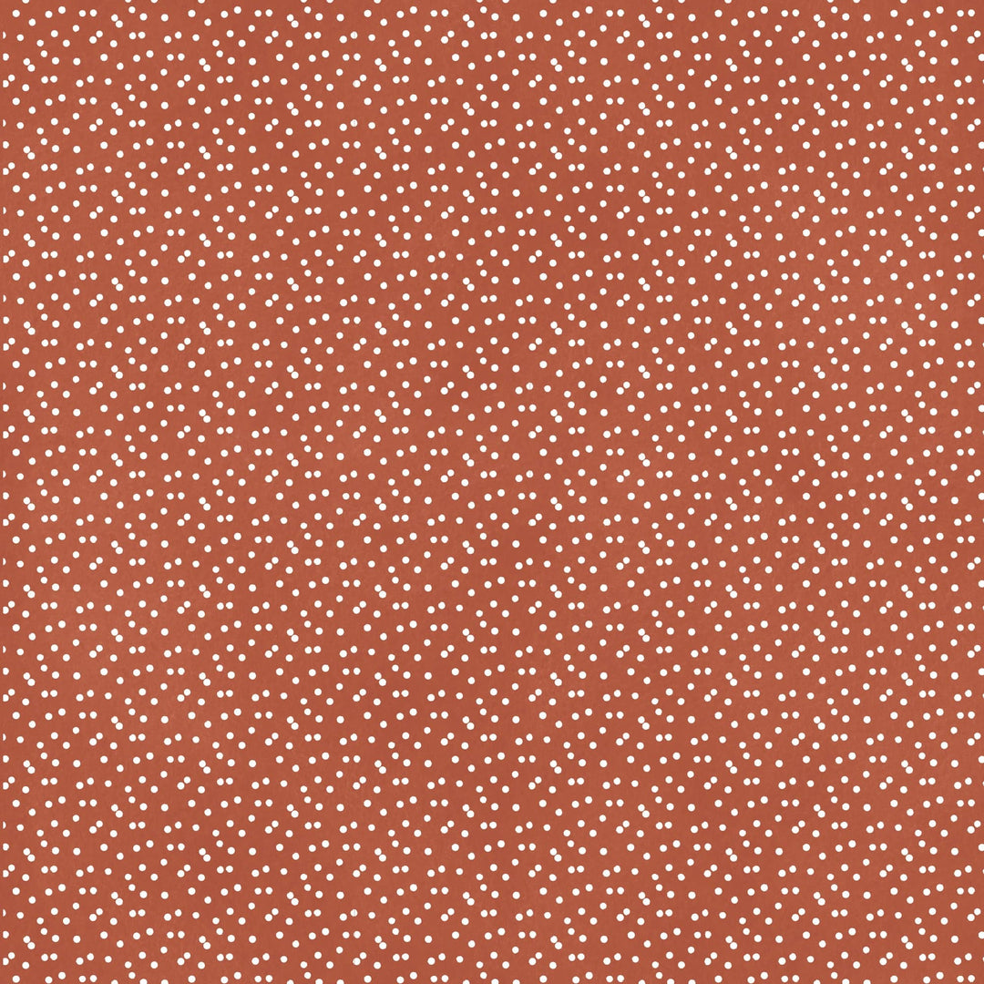 P-2399E - Terra Cotta Watercolor Polka Dots 12 x 12 Scrapbook Paper - Terra cotta background covered with a scattered pattern of small white polka dots
