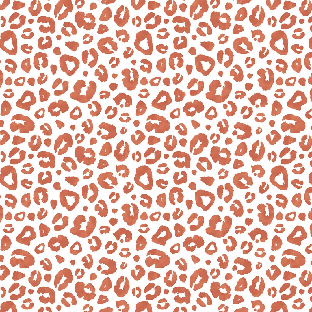 P-2401E - Terra Cotta Watercolor Leopard Print 12 x 12 Scrapbook Paper - Terra cotta leopard print pattern with irregular spots and organic shapes on a white background