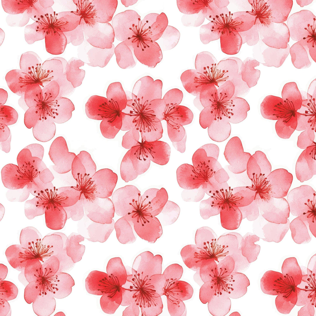 P-2402E - Red Watercolor Floral 2 12 x 12 Scrapbook Paper - Seamless pattern of red and pink watercolor flowers with delicate petals and stamens on white background