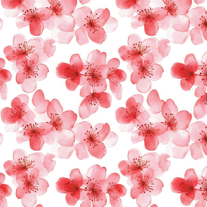 P-2402E - Red Watercolor Floral 2 12 x 12 Scrapbook Paper - Seamless pattern of red and pink watercolor flowers with delicate petals and stamens on white background