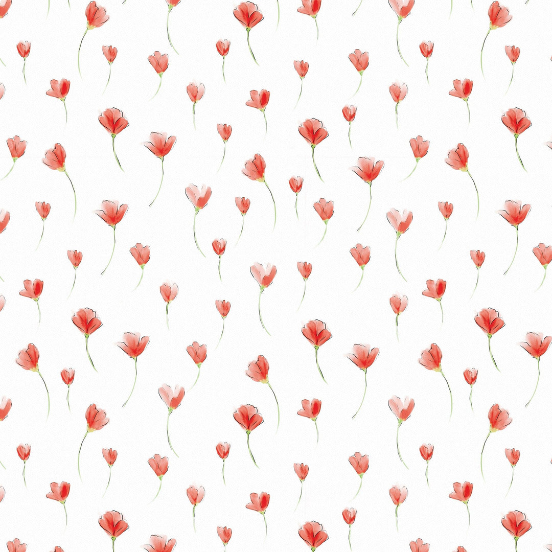 P-2402E - Red Watercolor Floral 2 12 x 12 Scrapbook Paper - Red watercolor tulips in varying sizes scattered across a white background in a seamless pattern