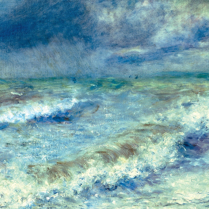 P-2409E - Fine Art - Seascape 12 x 12 Scrapbook Paper - Impressionist-style seascape with rolling waves, white foam, and soft blue-green tones under a cloudy sky