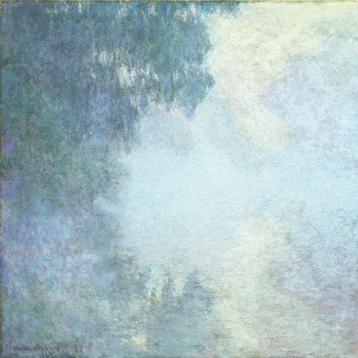P-2410E - Fine Art - Waterlilies 12 x 12 Scrapbook Paper - Impressionist waterlilies design with soft blue-green tones and cream background, featuring ethereal brushstrokes in a misty aquatic style