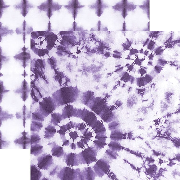 PSET-0020E - Purple Colorways Pattern 12 x 12 Scrapbook Paper Set - Purple and white tie-dye pattern with geometric star designs on scrapbook paper sheets