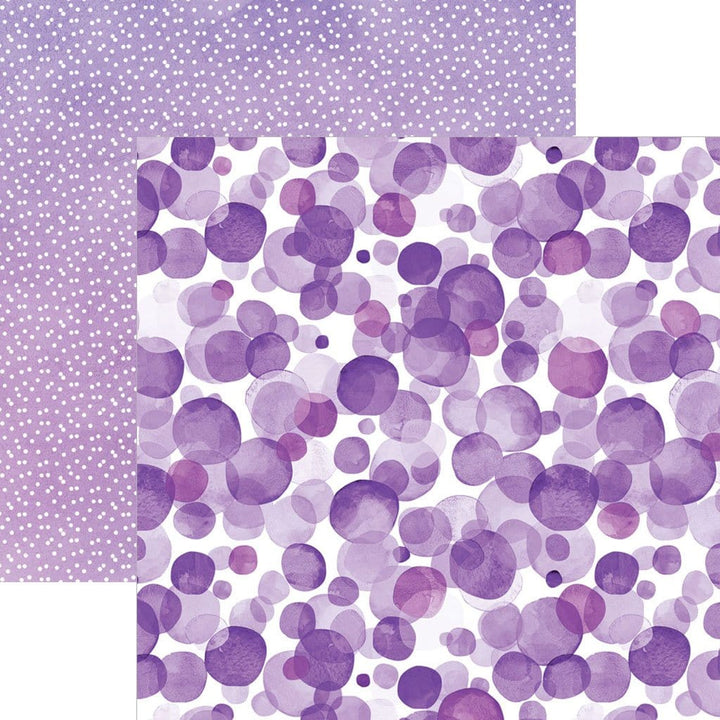 PSET-0020E - Purple Colorways Pattern 12 x 12 Scrapbook Paper Set - Two purple patterned papers: one with small white dots on purple background, one with varying sizes of translucent circles