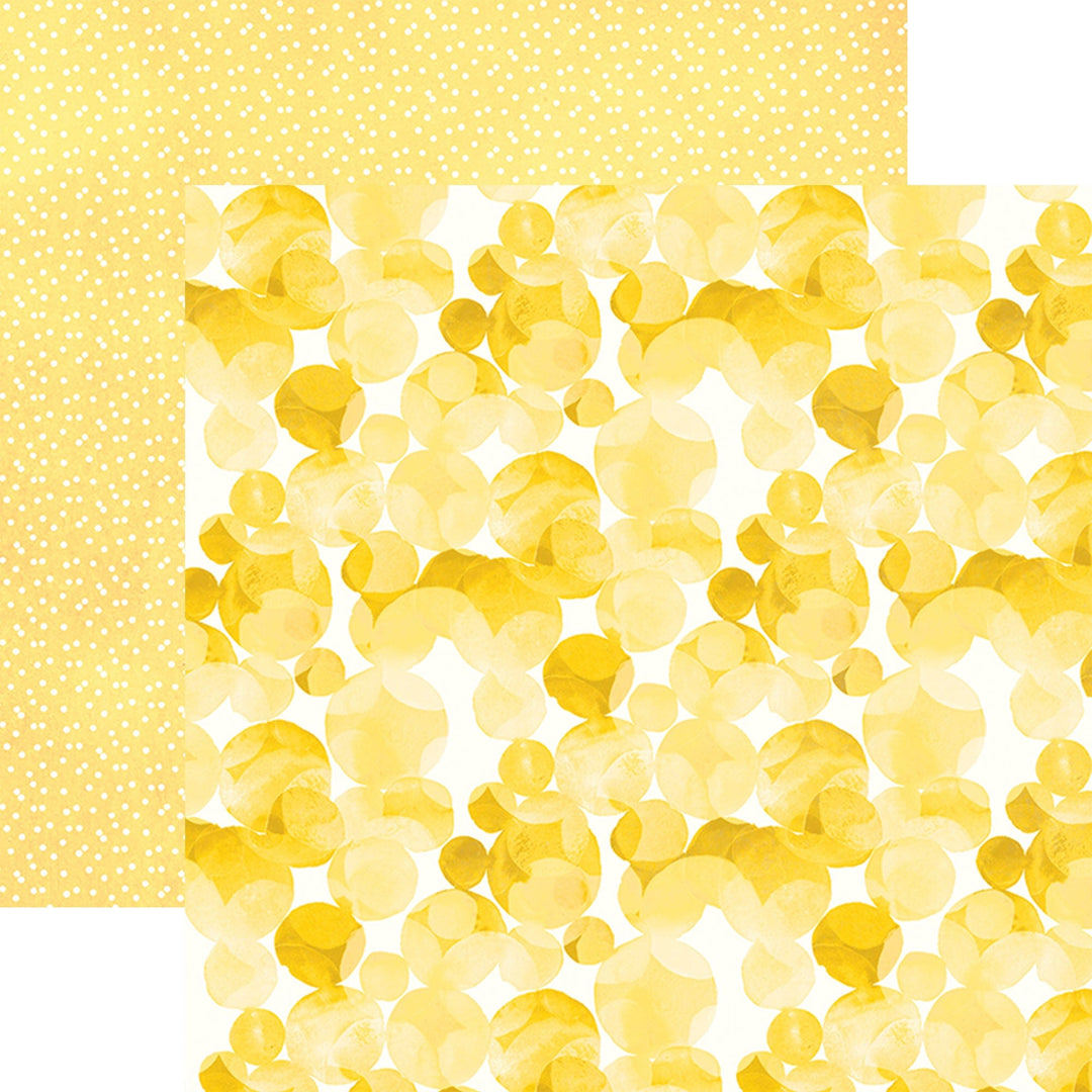 PSET-0030E - YELLOW COLORWAYS PATTERN 12 X 12 PAPER SET - Two yellow patterned papers: one with white polka dots, one with overlapping translucent circles