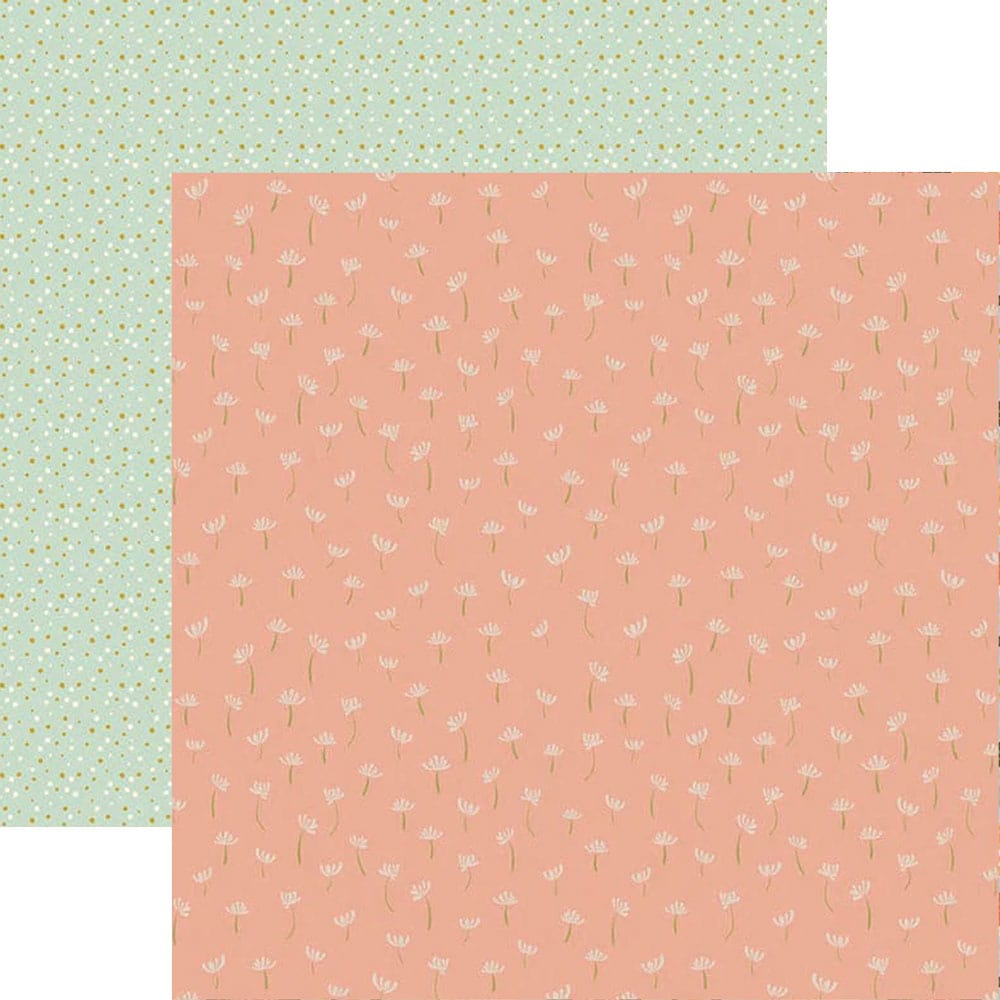 PSET-0034E - BACKYARD BIRDS PATTERN 12 X12 SCRAPBOOK PAPER SET - Two-sided scrapbook paper with mint dotted pattern and coral floral design with white Queen Anne&