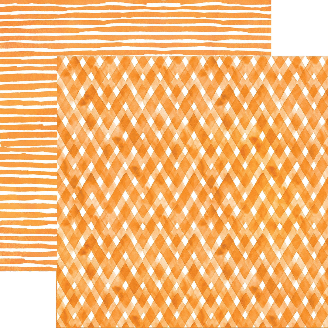 PSET-0037E - ORANGE COLORWAYS PATTERN 12 X 12 PAPER SET - Orange and white patterned paper set featuring horizontal stripes and diamond argyle designs