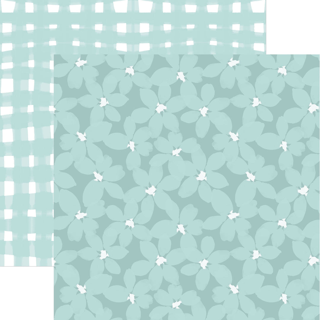 PSET-0050E - Baby Boy Paper Assortment - Two coordinating paper sheets with mint green gingham check and delicate floral patterns with white flowers