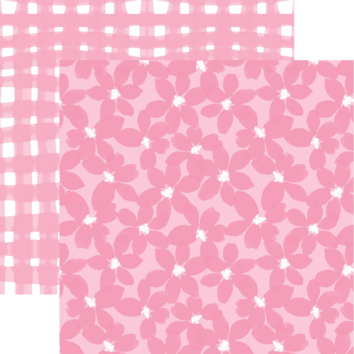 PSET-0051E - Baby Girl Paper Assortment - Four sheets of pink decorative paper with floral and geometric patterns in varying shades