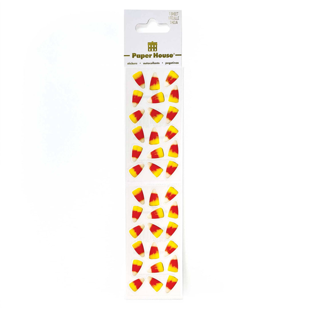 SET-0142E - Halloween Crafting Set - Paper House sticker sheet with 30 red, yellow, and white candy corn designs arranged in rows