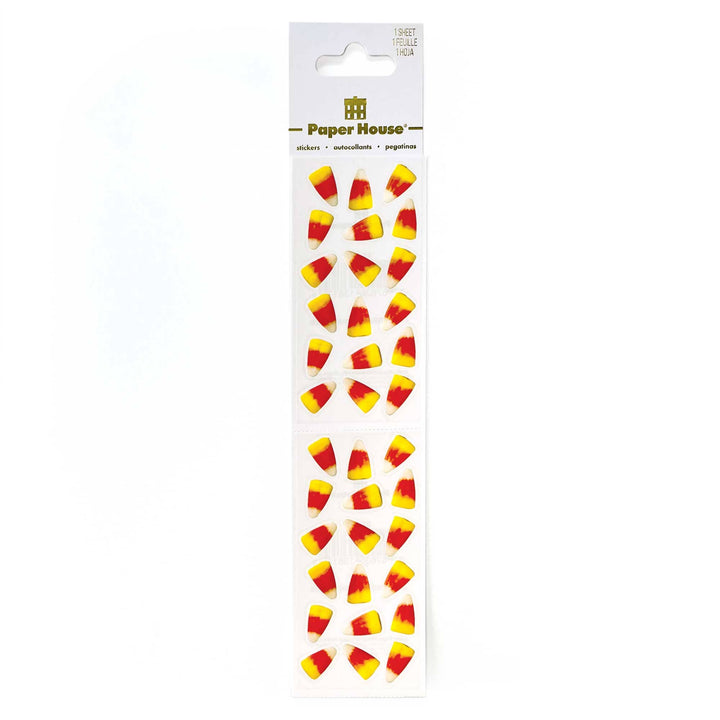 SET-0142E - Halloween Crafting Set - Paper House sticker sheet with 30 red, yellow, and white candy corn designs arranged in rows
